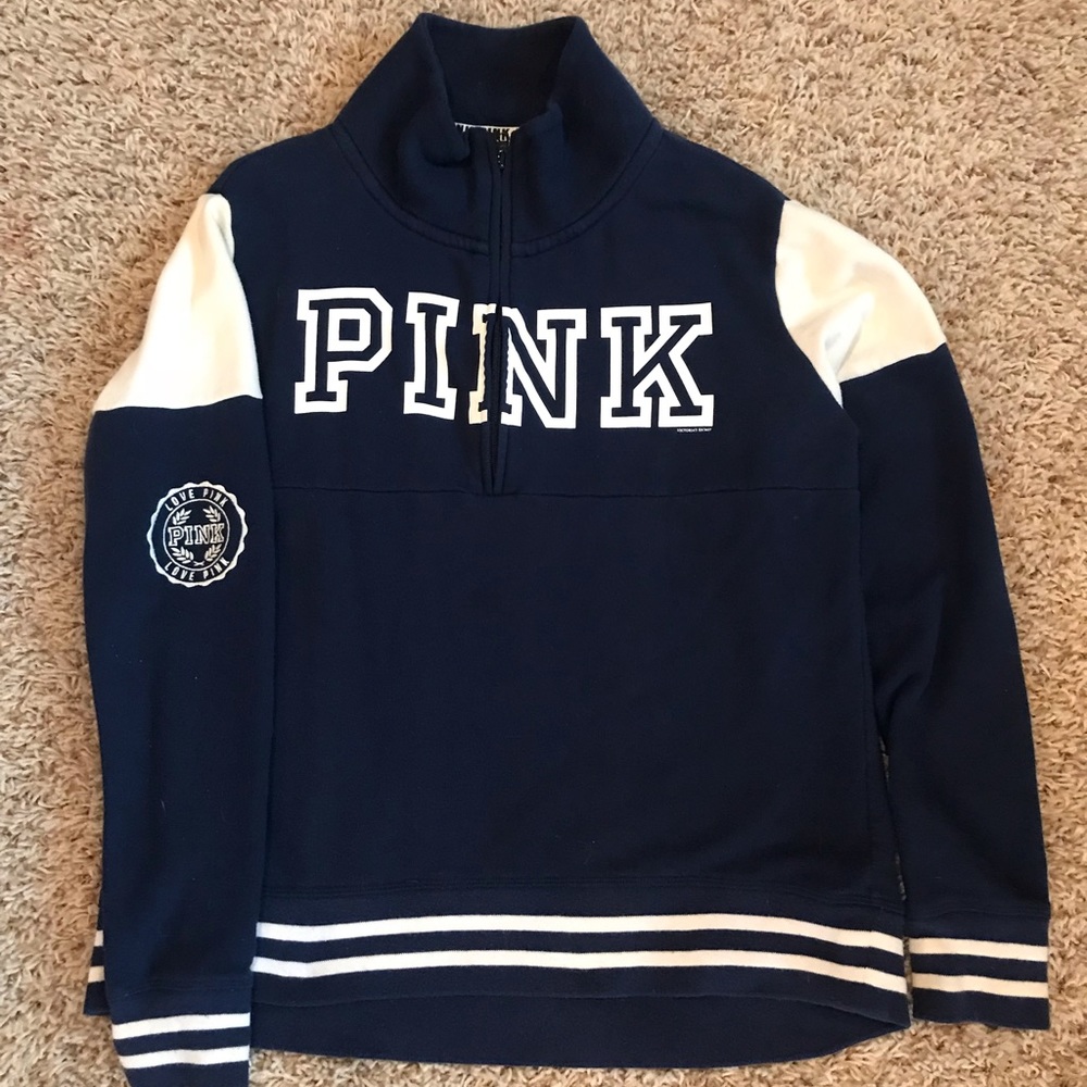 PINK Navy Blue & White Quarter Zip. Size Small